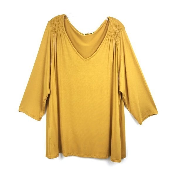 Retrology Gold 3/4 Sleeve Shirred Blouse NEW with Tags Women's PLUS size 3X - Picture 3 of 4